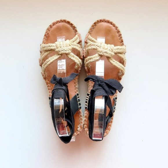 Madewell The Gwen Flat Platform Espadrille Ankle Tie Lace Up Jute Sandals 7.5 - Picture 4 of 16